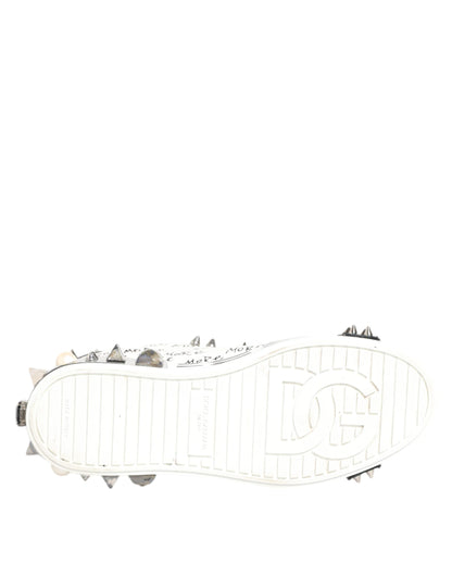 White Studded Printed Low Top Sneakers Shoes