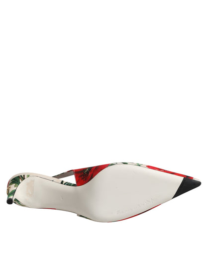 White Floral Heels Slingback Sandals Shoes