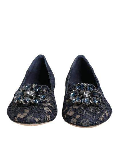 Blue Taormina Lace Crystals Flats Shoes
