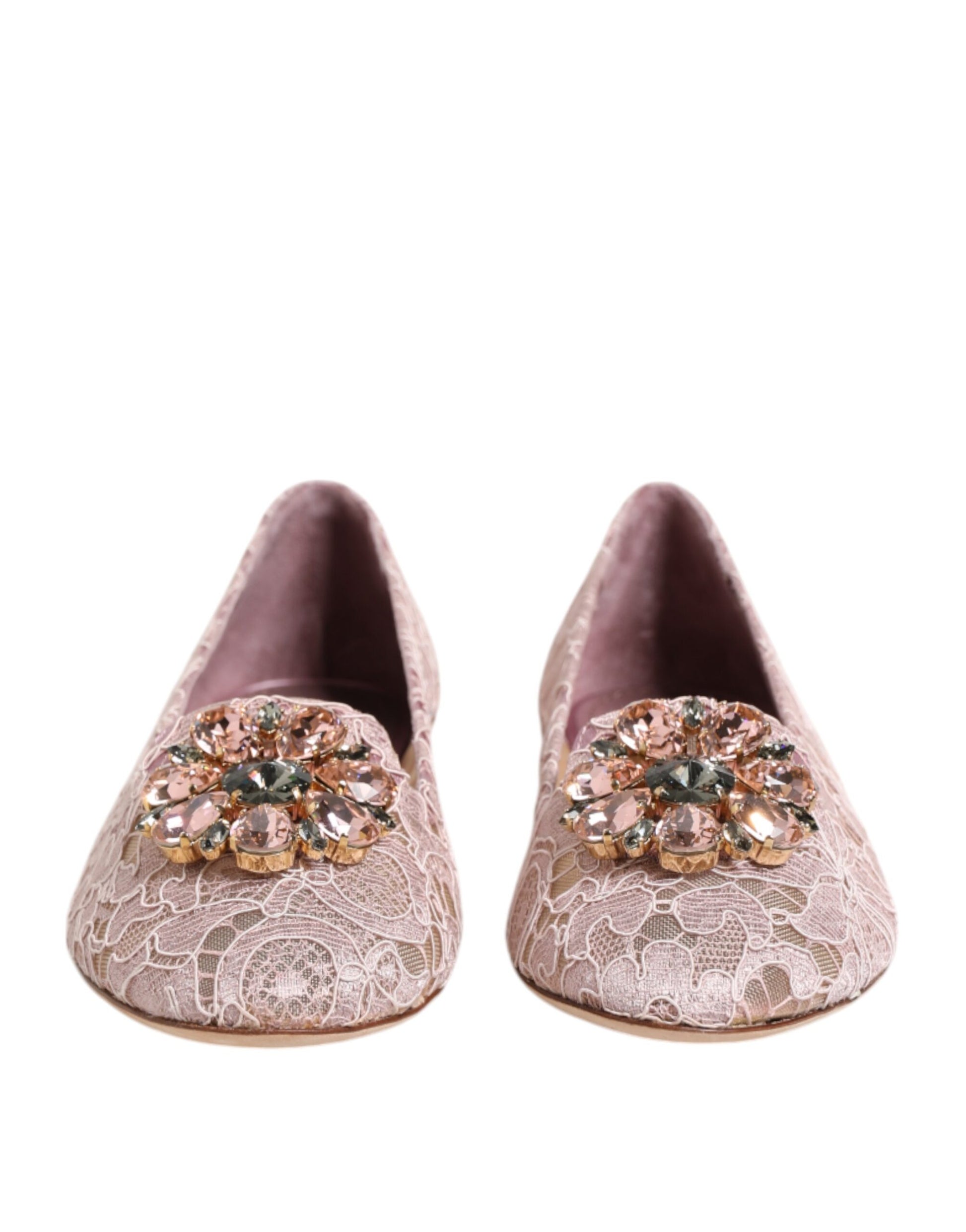 Pink Taormina Lace Crystals Flats Shoes