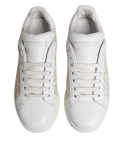 White Lace Leather Low Top Sneaker Shoes