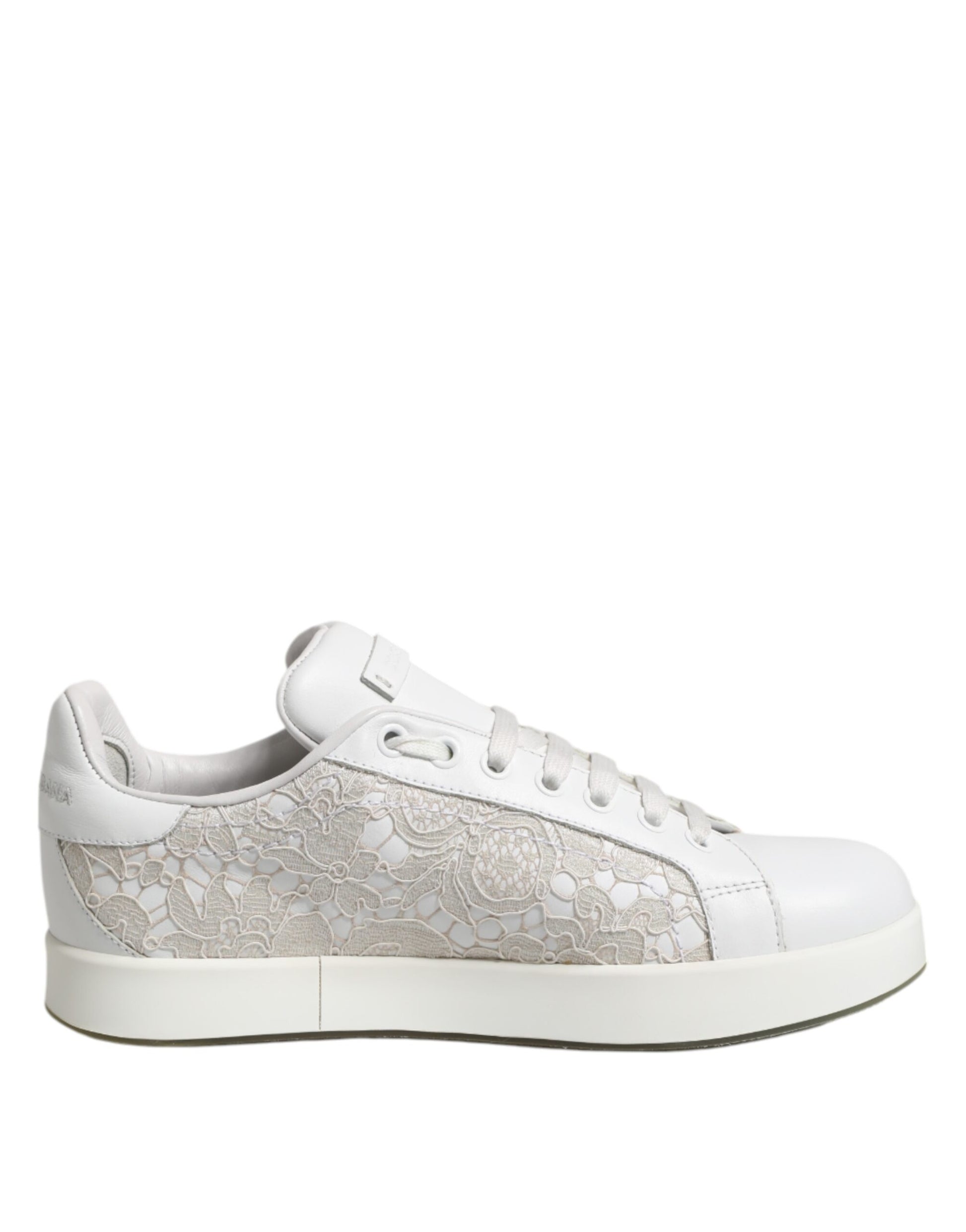 White Lace Leather Low Top Sneaker Shoes