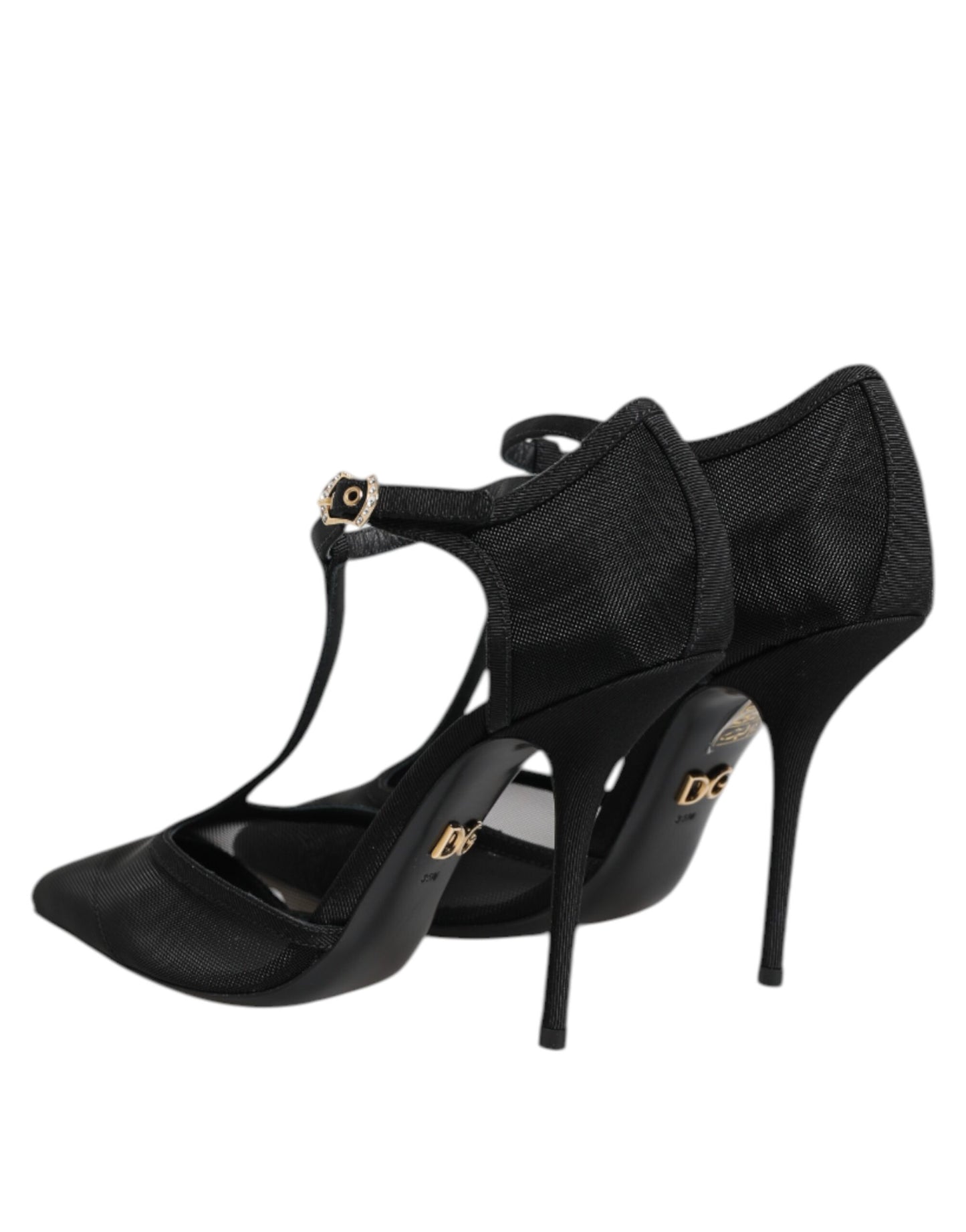 Black Mesh T-strap Stiletto High Heels Shoes
