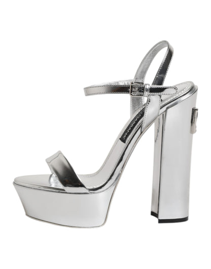Silver Leather Platform Keira Sandals Shoes