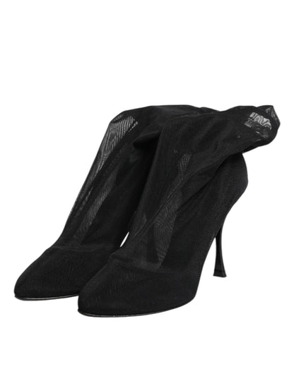 Black Silk Stretch Mesh Sock Boots Shoes