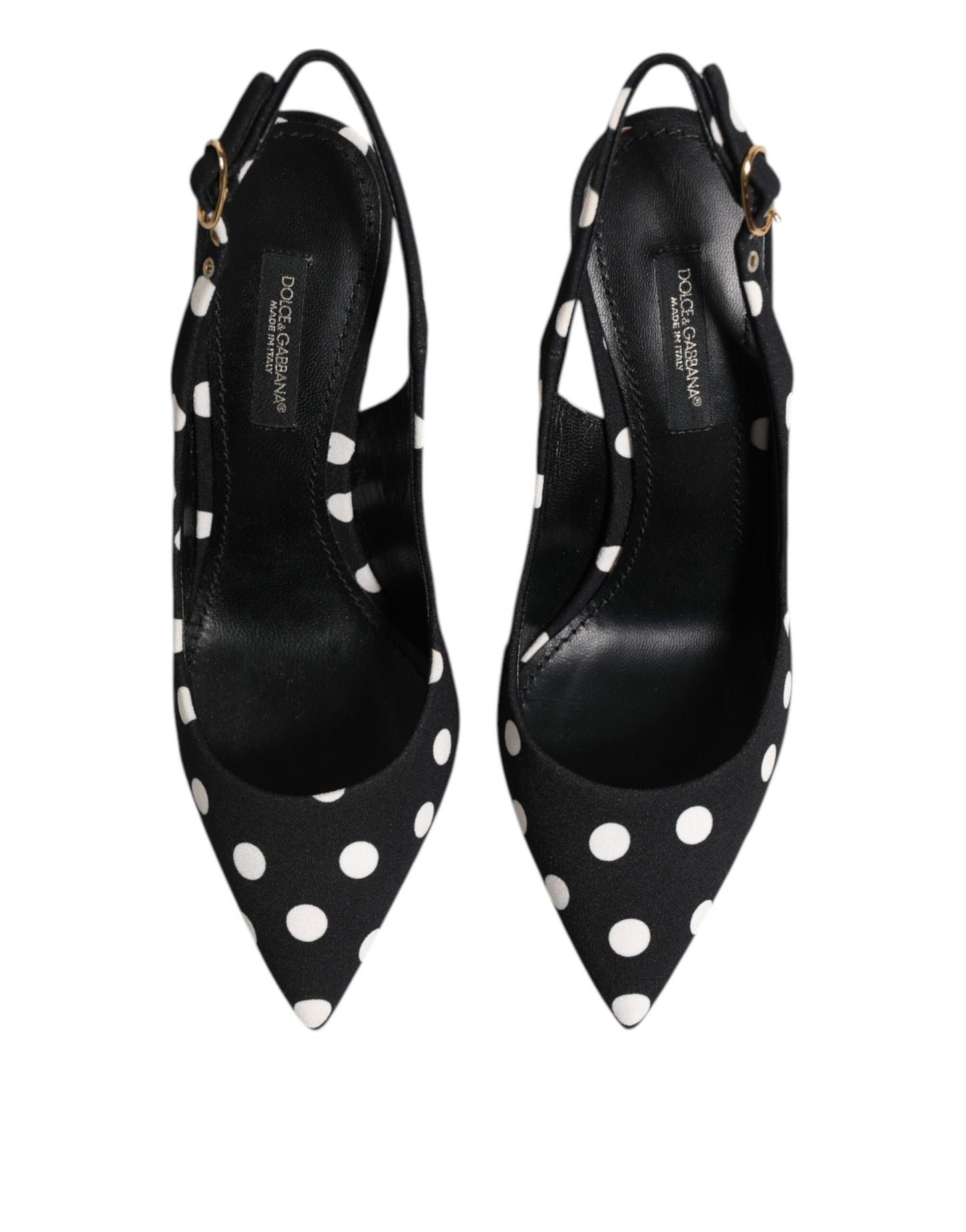 Black White Dotted Stiletto Slingback Shoes