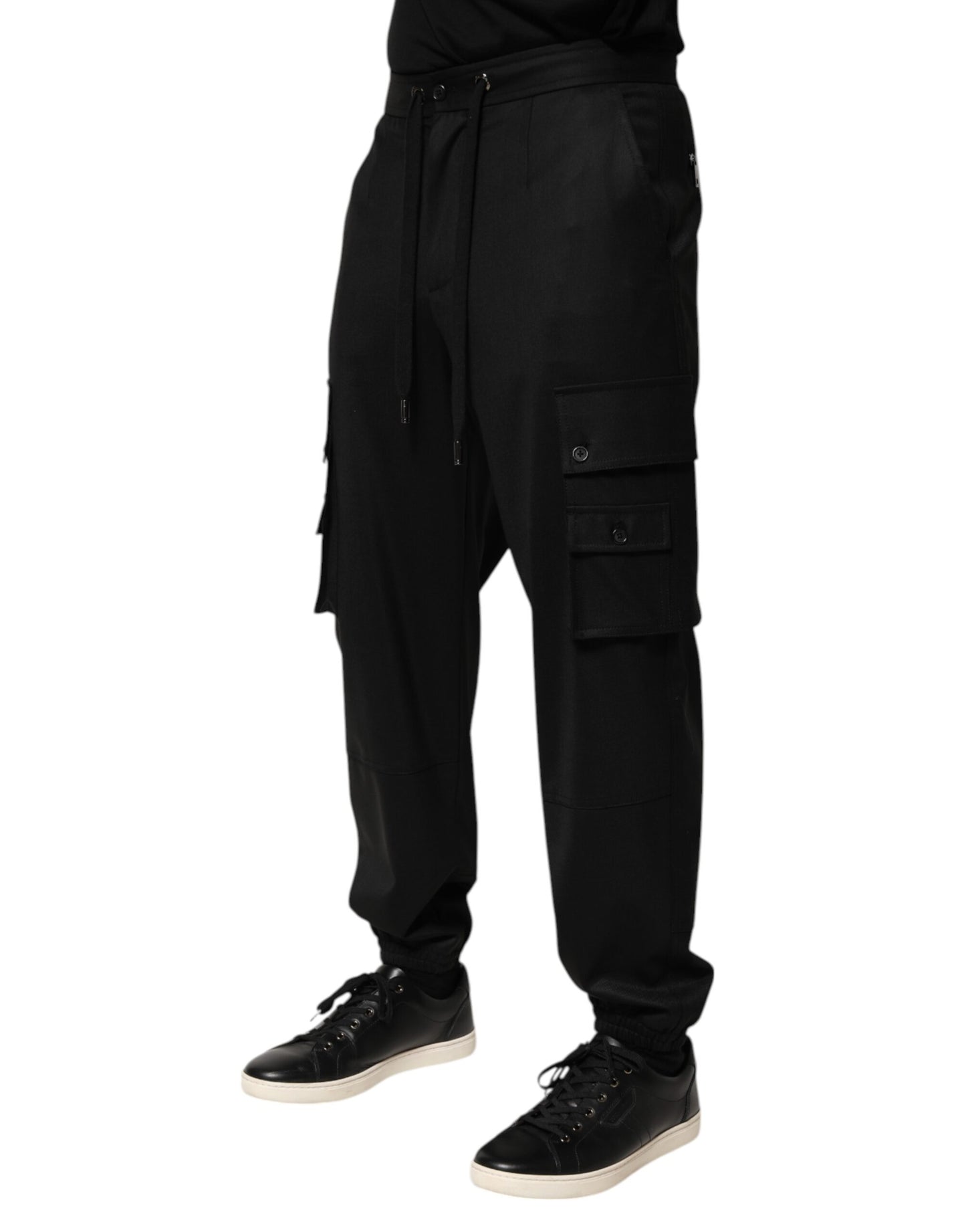 Solid Black Cargo Jogger Men Sweatpants Pants