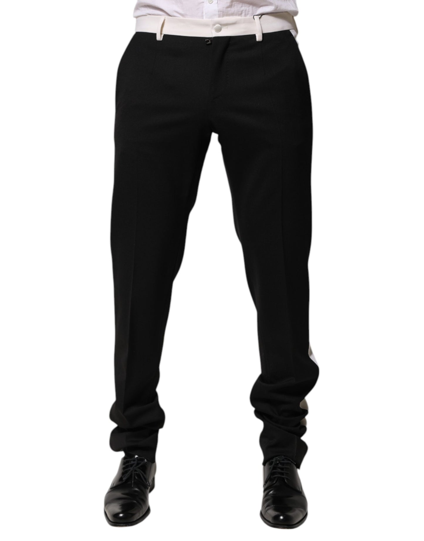 Black White Stripe Wool Men Trouser Pants
