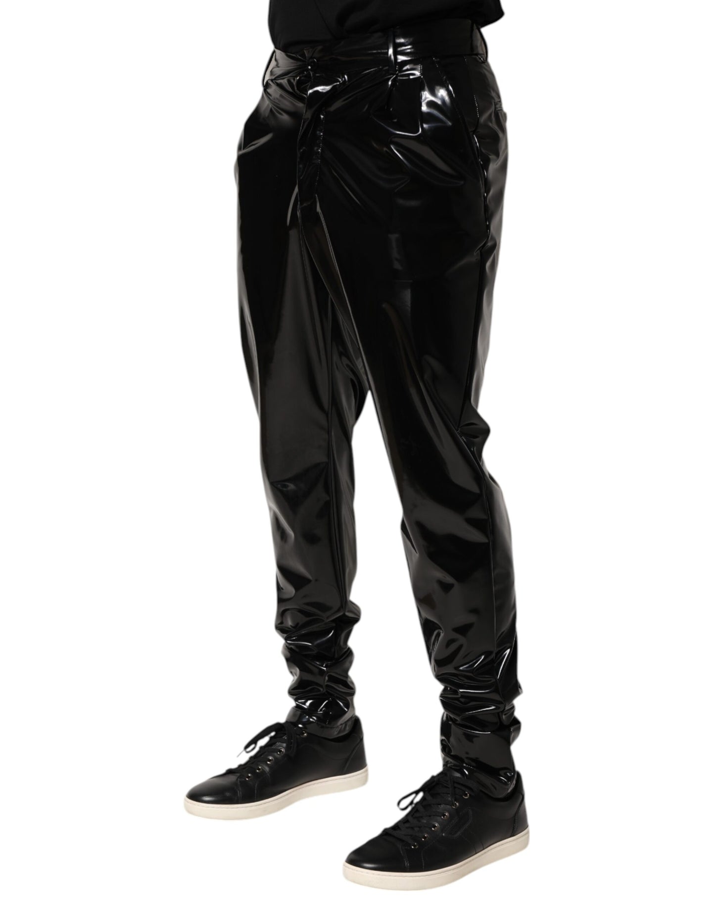 Black Polyester Mid Waist Men Trouser Pants