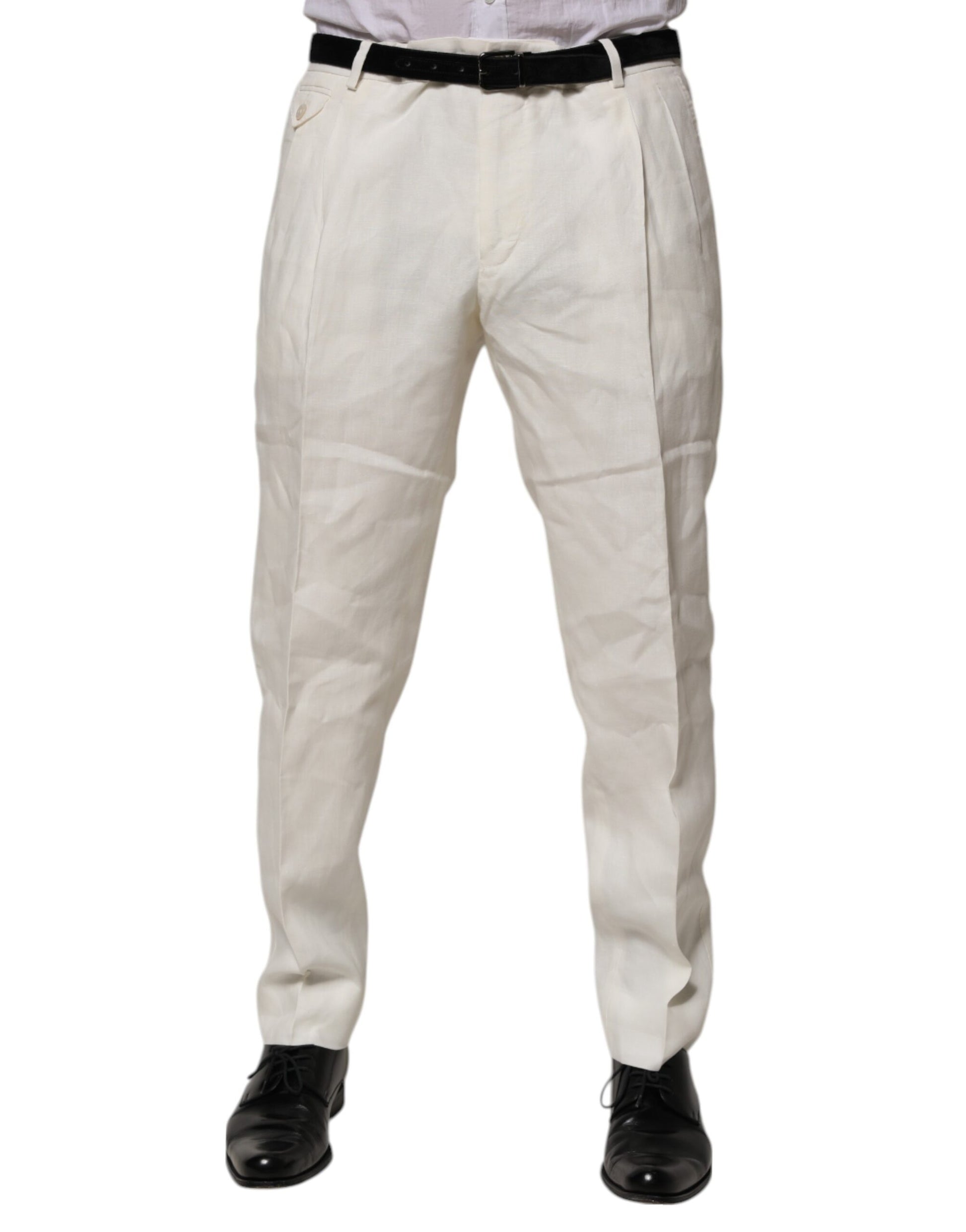 Cream Linen Dress Slim Formal Trouser Pants