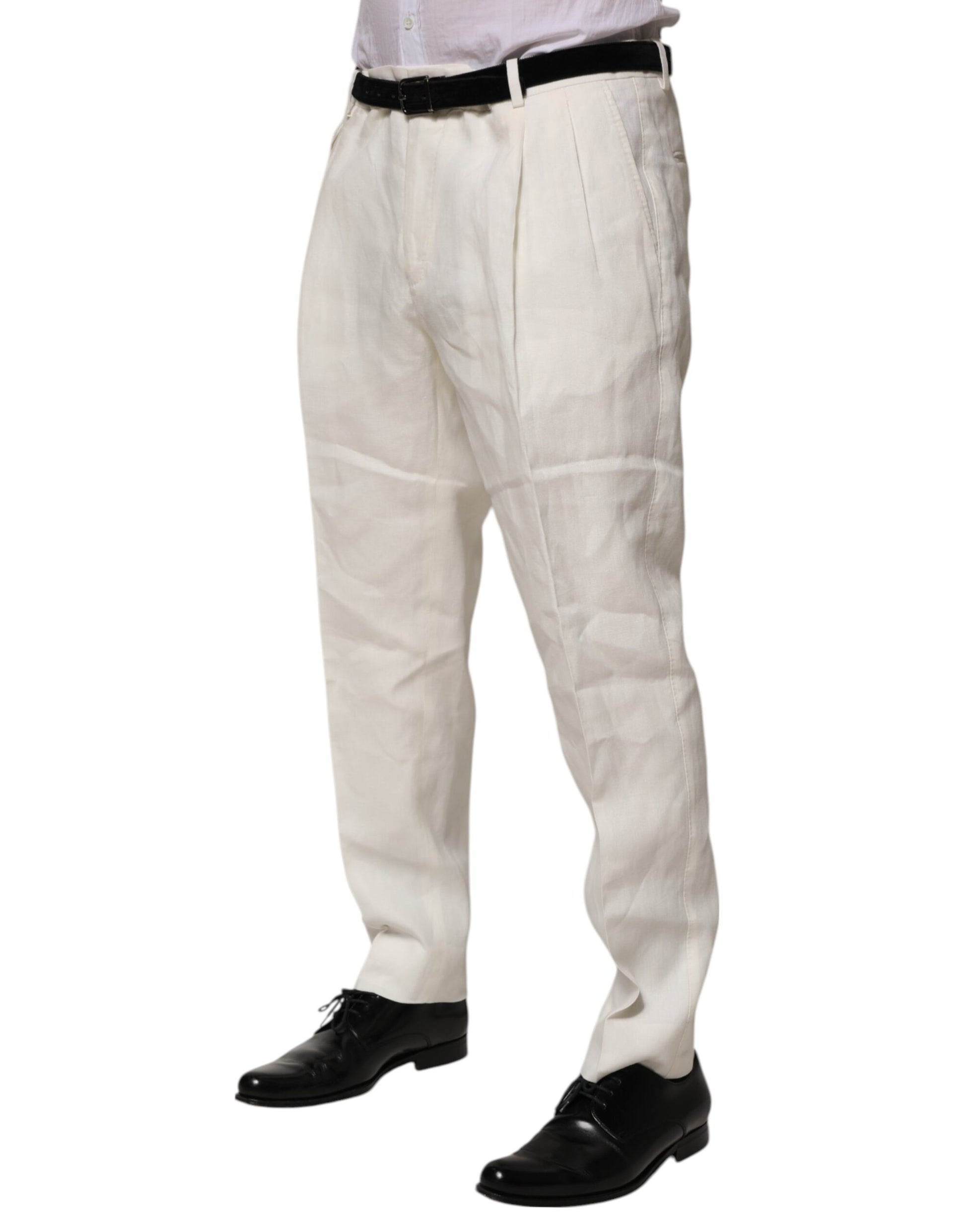 Cream Linen Dress Slim Formal Trouser Pants