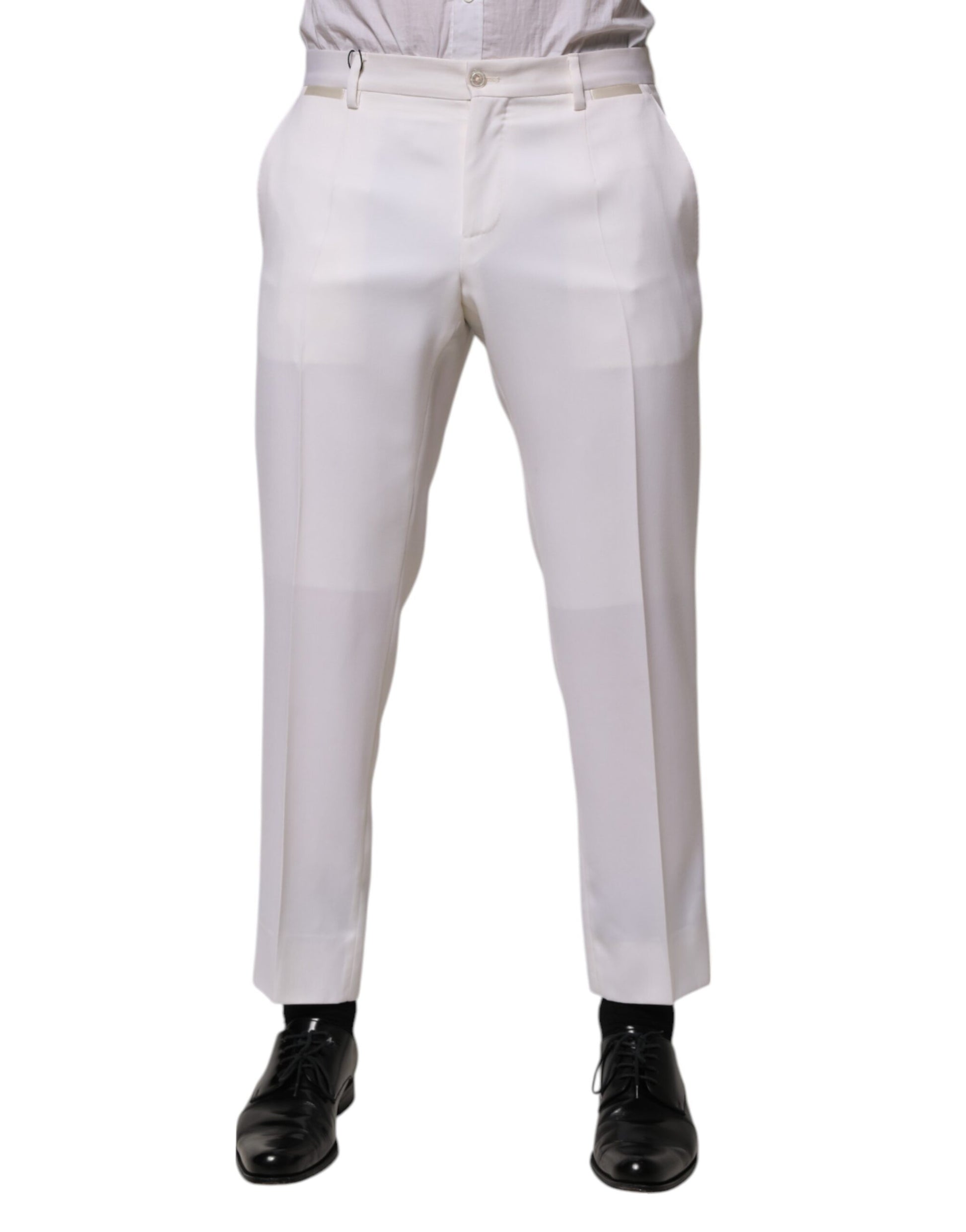 White Polyester Tapered Formal Trouser Pants