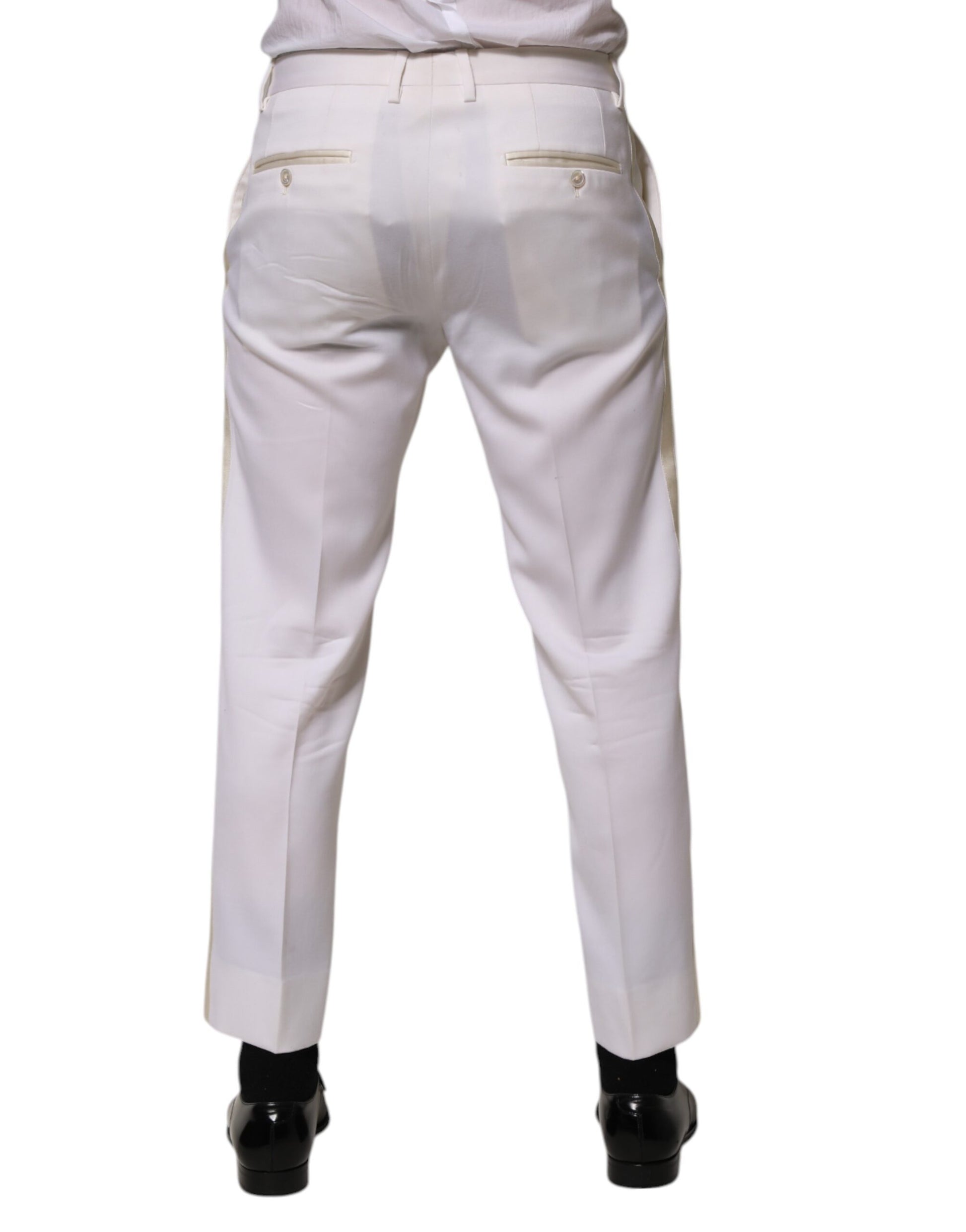 White Polyester Tapered Formal Trouser Pants