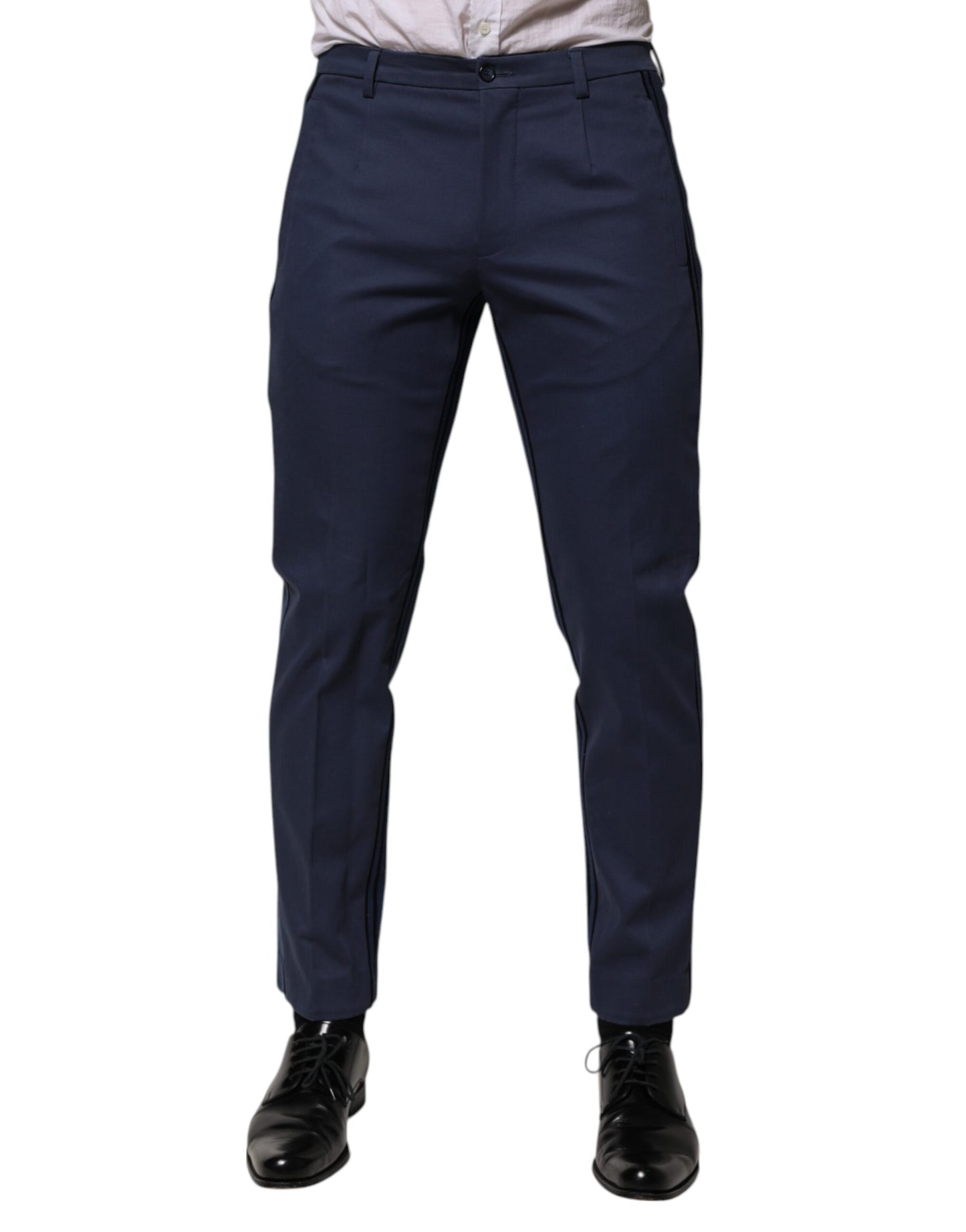 Blue Cotton Tapered Men Formal Trousers Pants