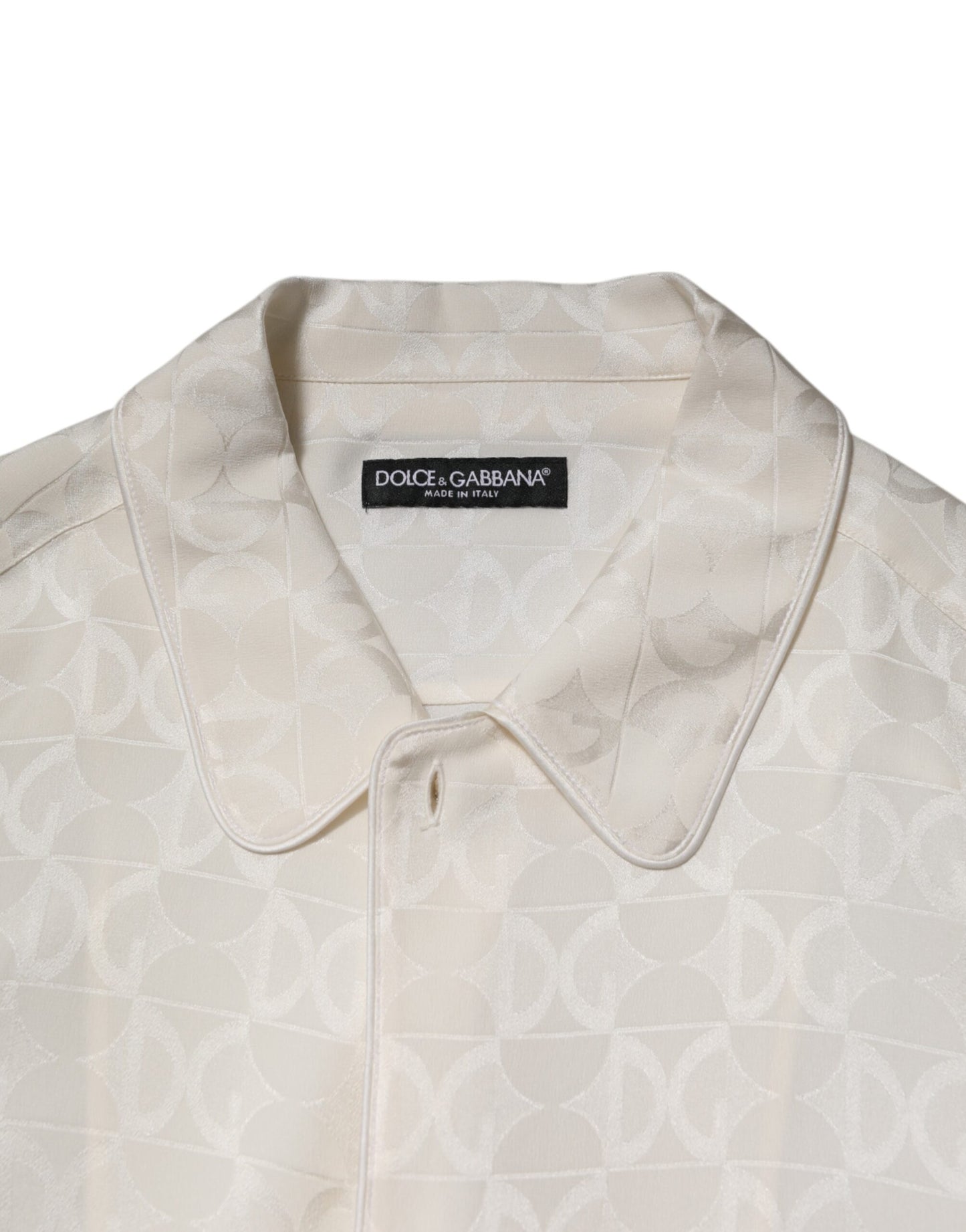 White Silk DG Logo Print Long Sleeves Shirt
