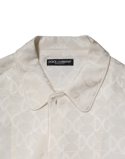 White Silk DG Logo Print Long Sleeves Shirt