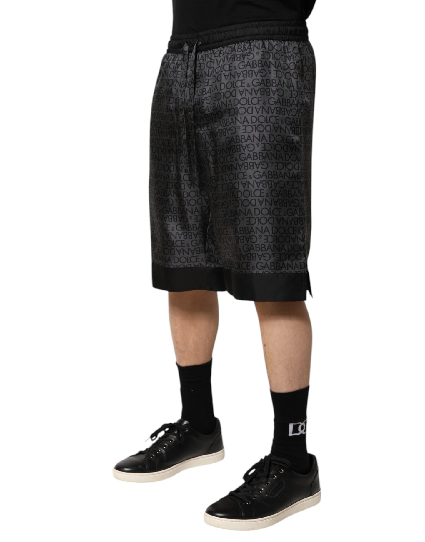Gray Black Silk DG Logo Men Bermuda Shorts