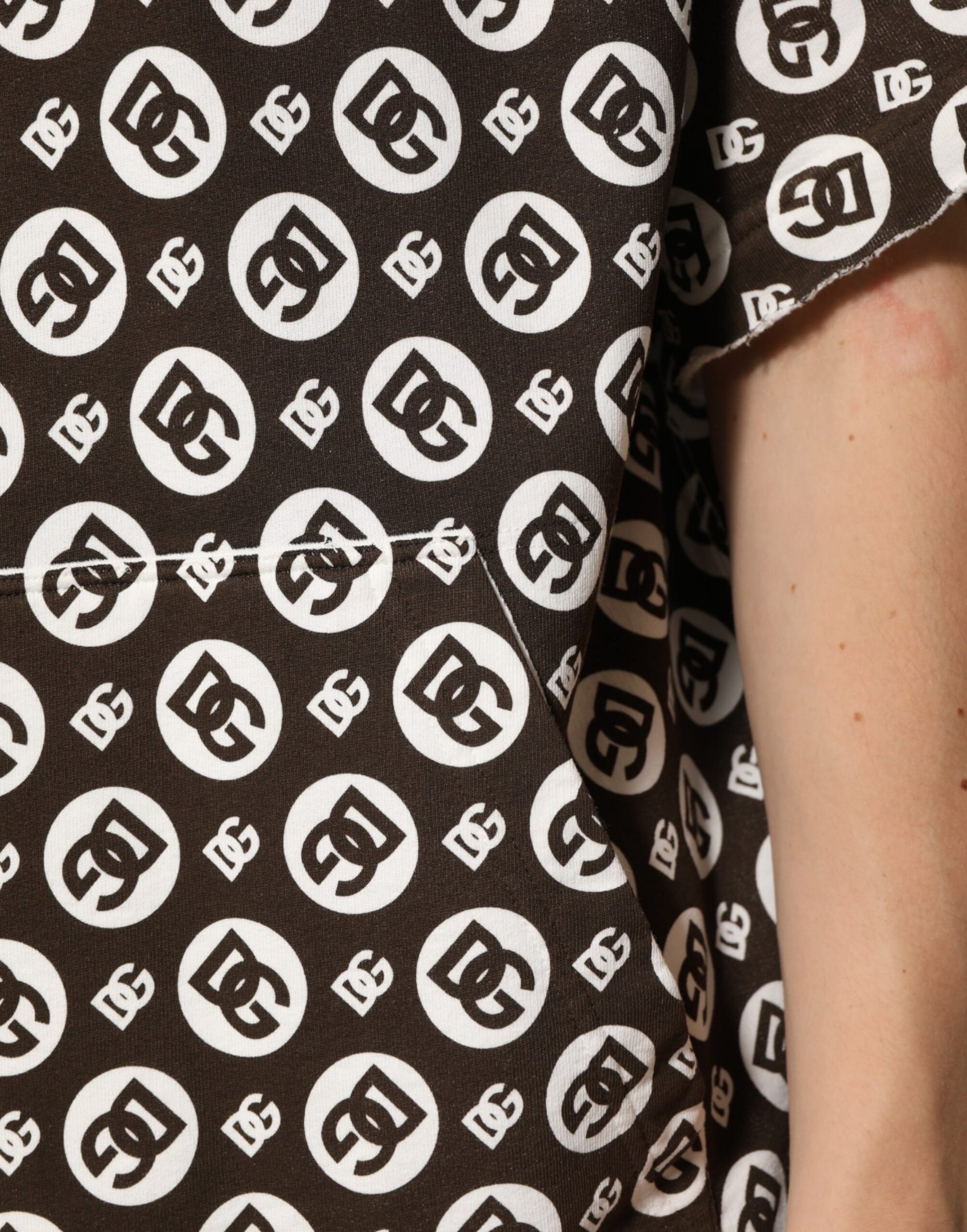 Brown White DG Logo Short Hoodie Sweater