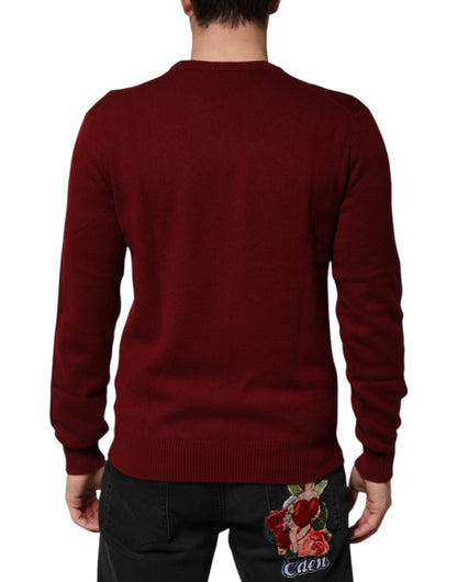 Burgundy Cashmere Lion Crest Pullover Sweater