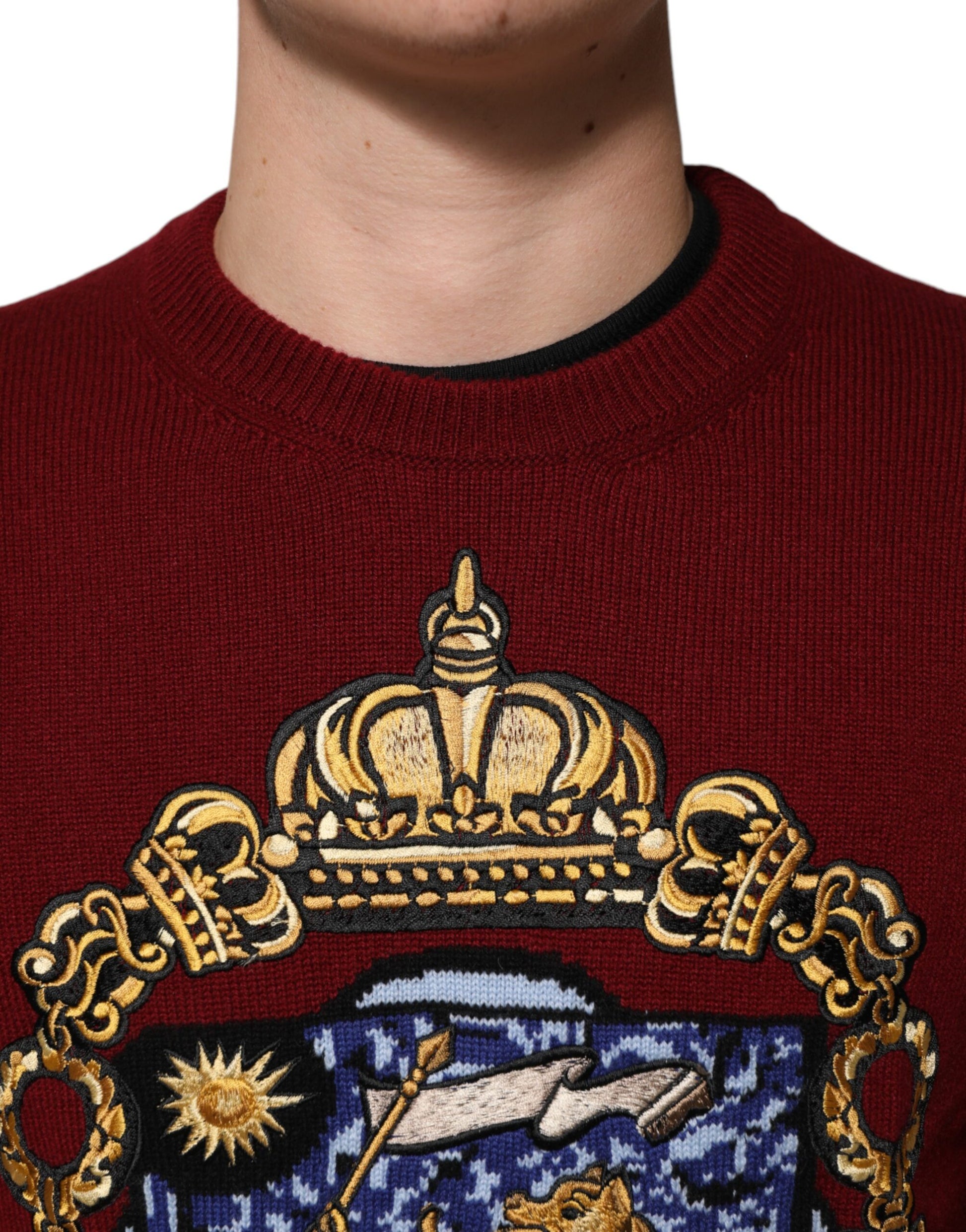 Burgundy Cashmere Lion Crest Pullover Sweater
