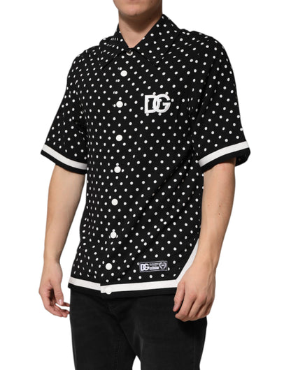 Black Polka Dot Short Sleeves Collared Polo T-shirt