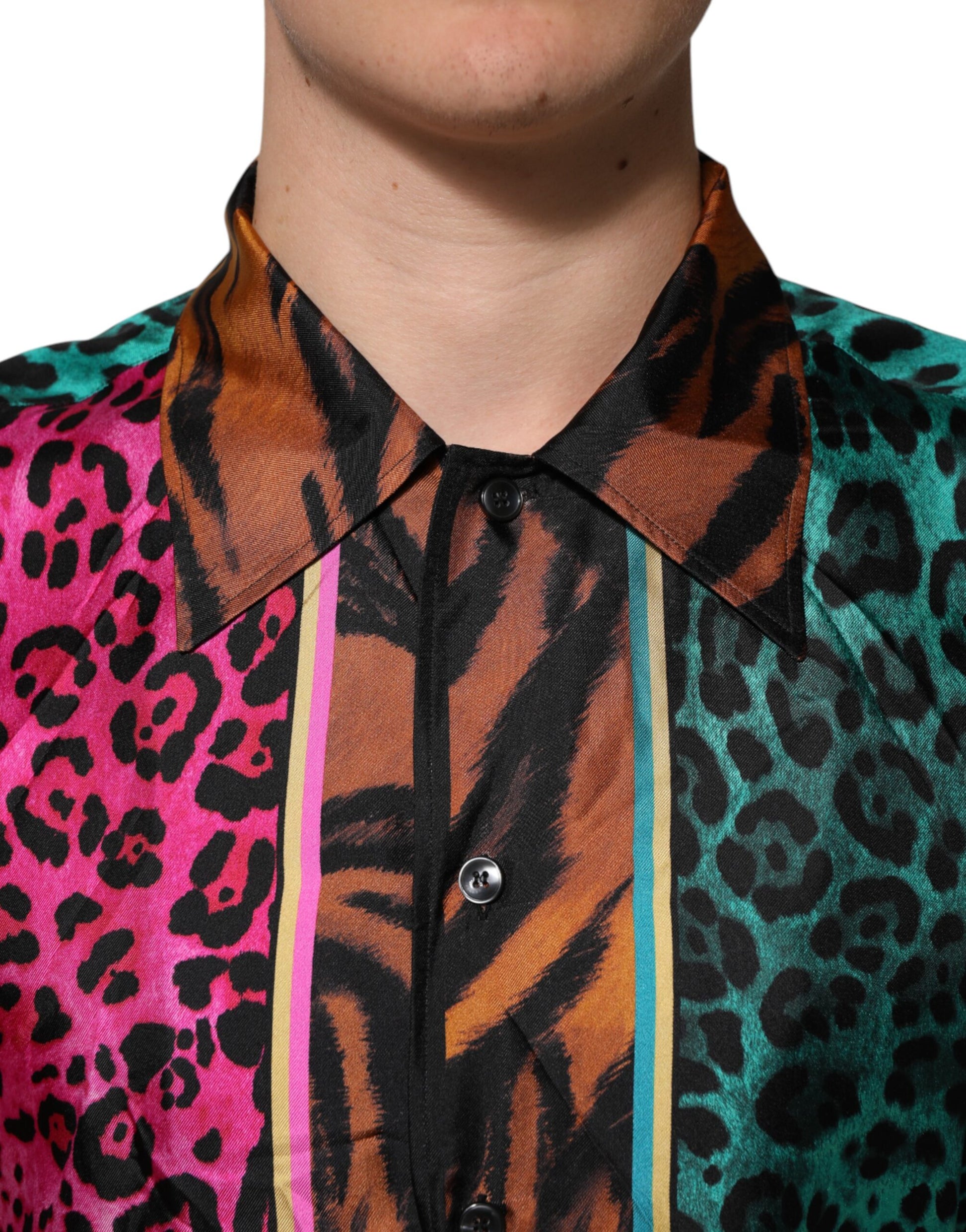 Multicolor Silk Tiger Print Hawaiian T-shirt