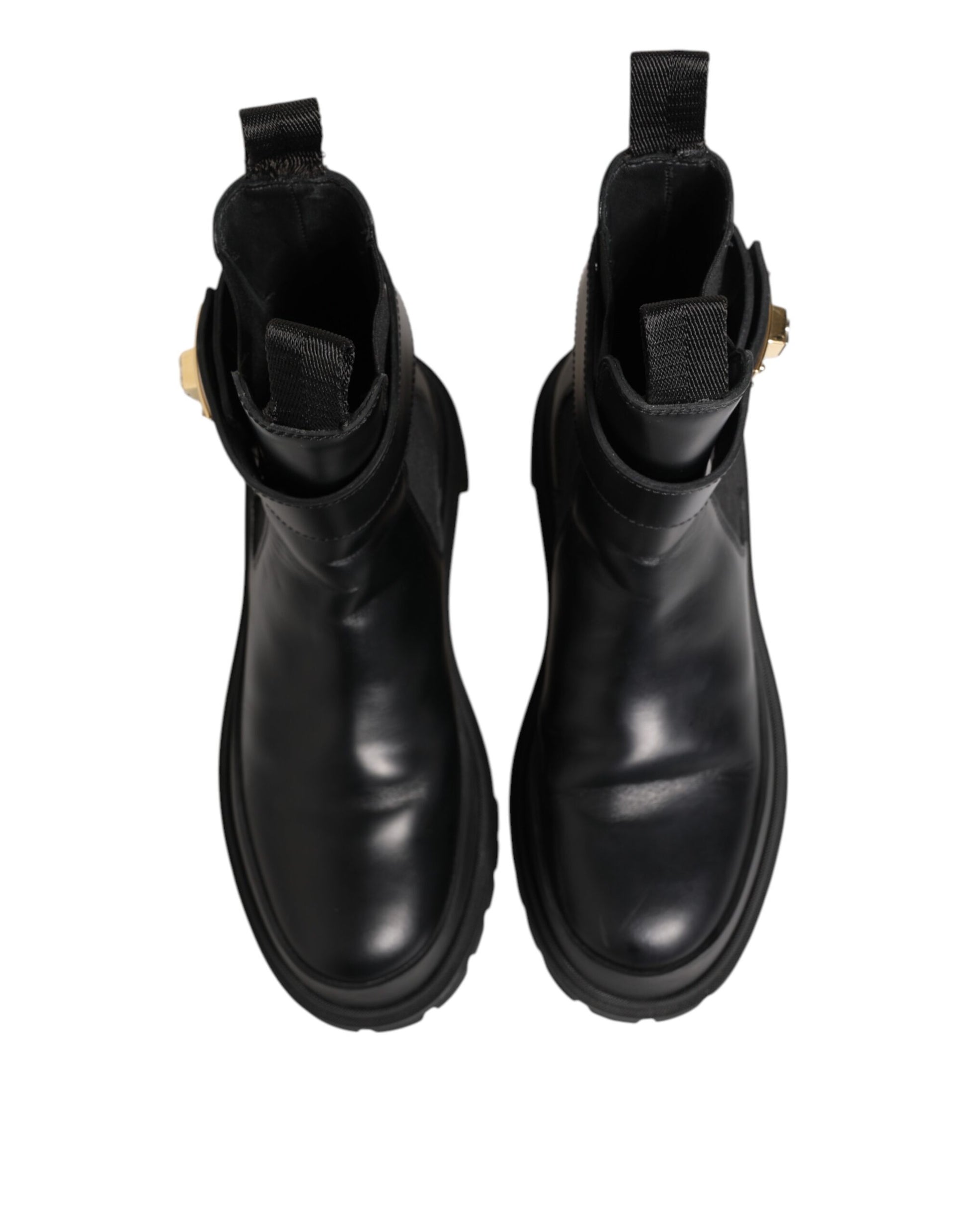 Black Calfskin DG Logo Strap Ankle Boots Shoes