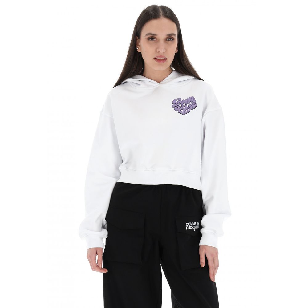 White Cotton Women Sweatshirt