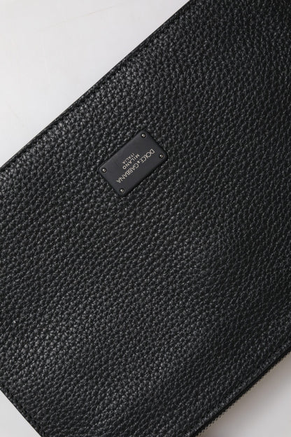 Black Leather Logo Embossed Waist Fanny Pack Bag