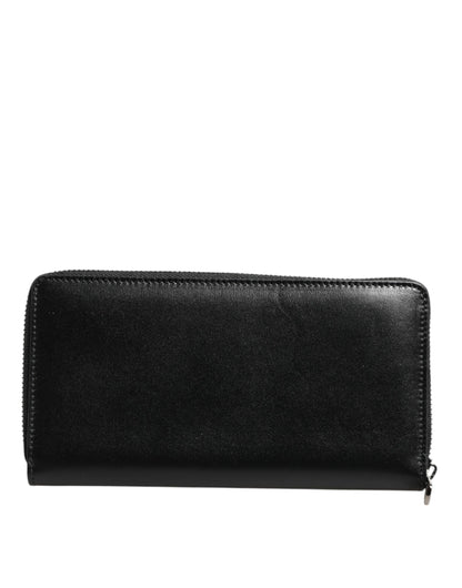 Black Leather DG Plaque Zip Around Continental Wallet