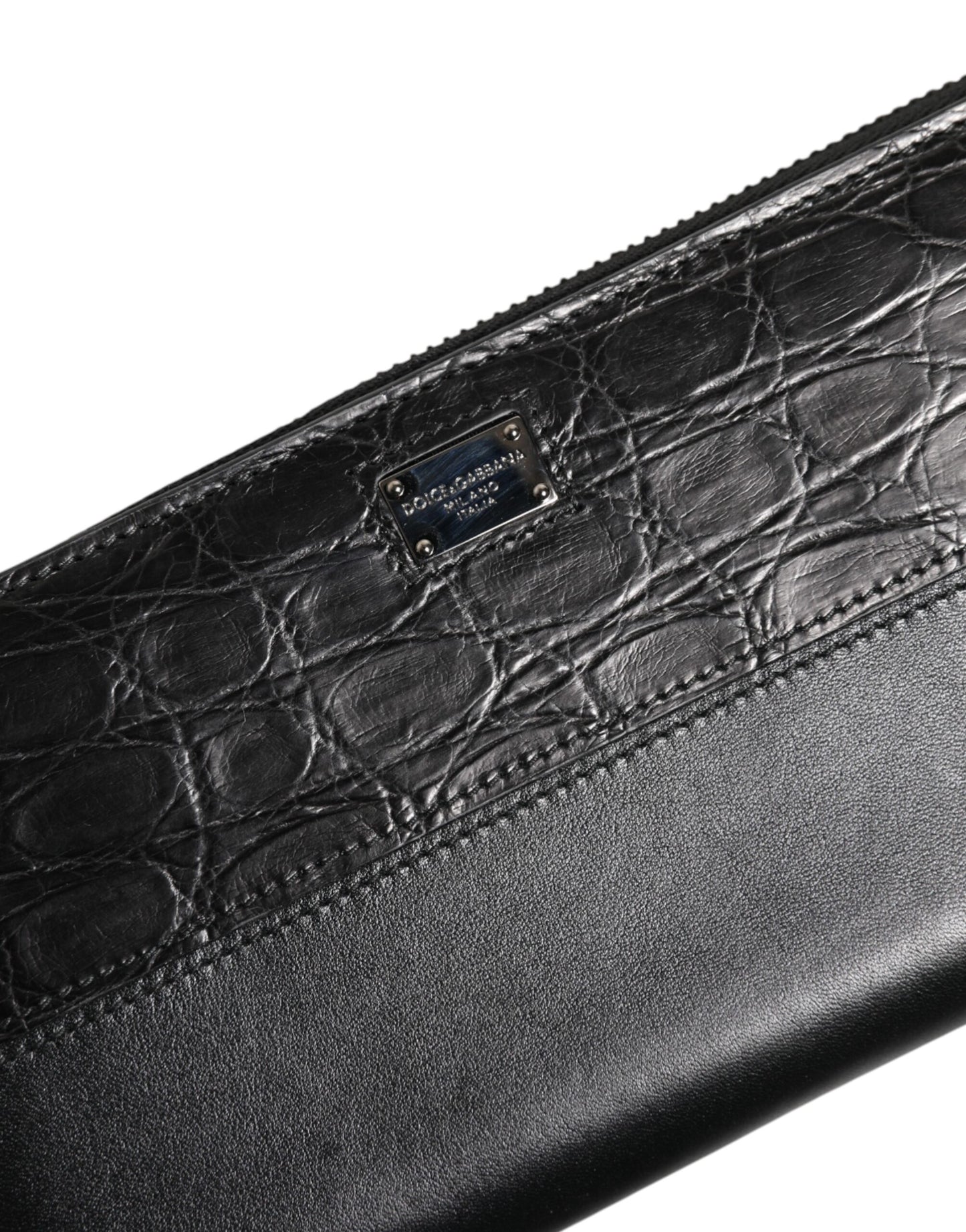 Black Leather DG Plaque Zip Around Continental Wallet