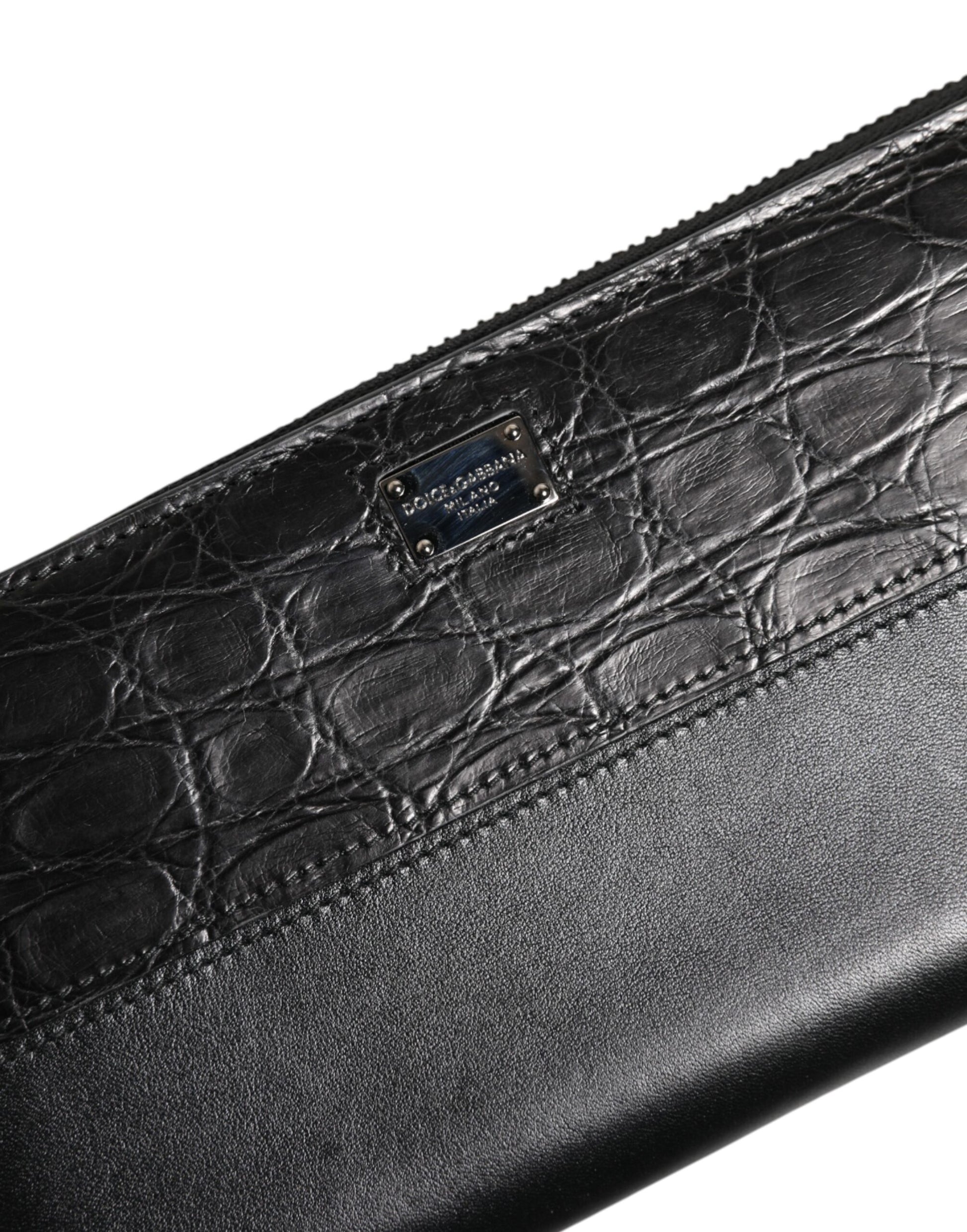 Black Leather DG Plaque Zip Around Continental Wallet