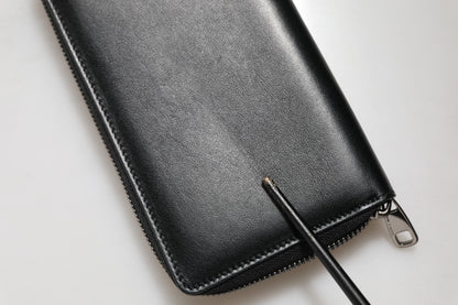 Black Leather DG Plaque Zip Around Continental Wallet