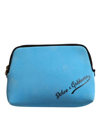 Blue Nylon DG Logo Print Clutch Zip Pouch Bag