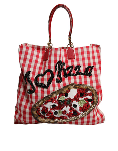 Red I Love Pizza Rhinestone Embellished Tote Bag