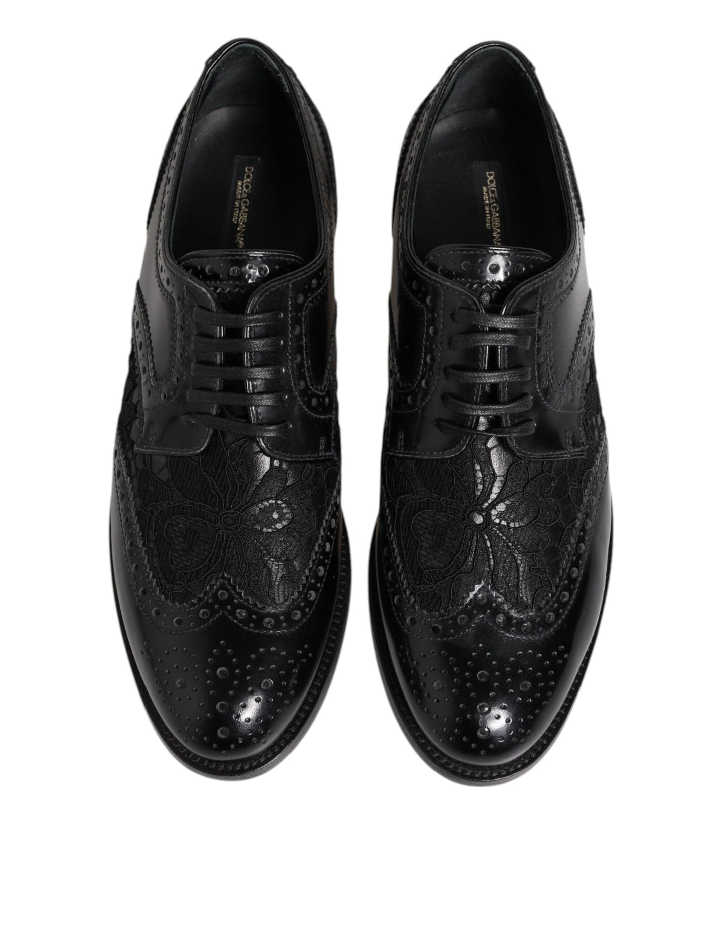 Black Leather Floral Lace Dress Formal  Shoes