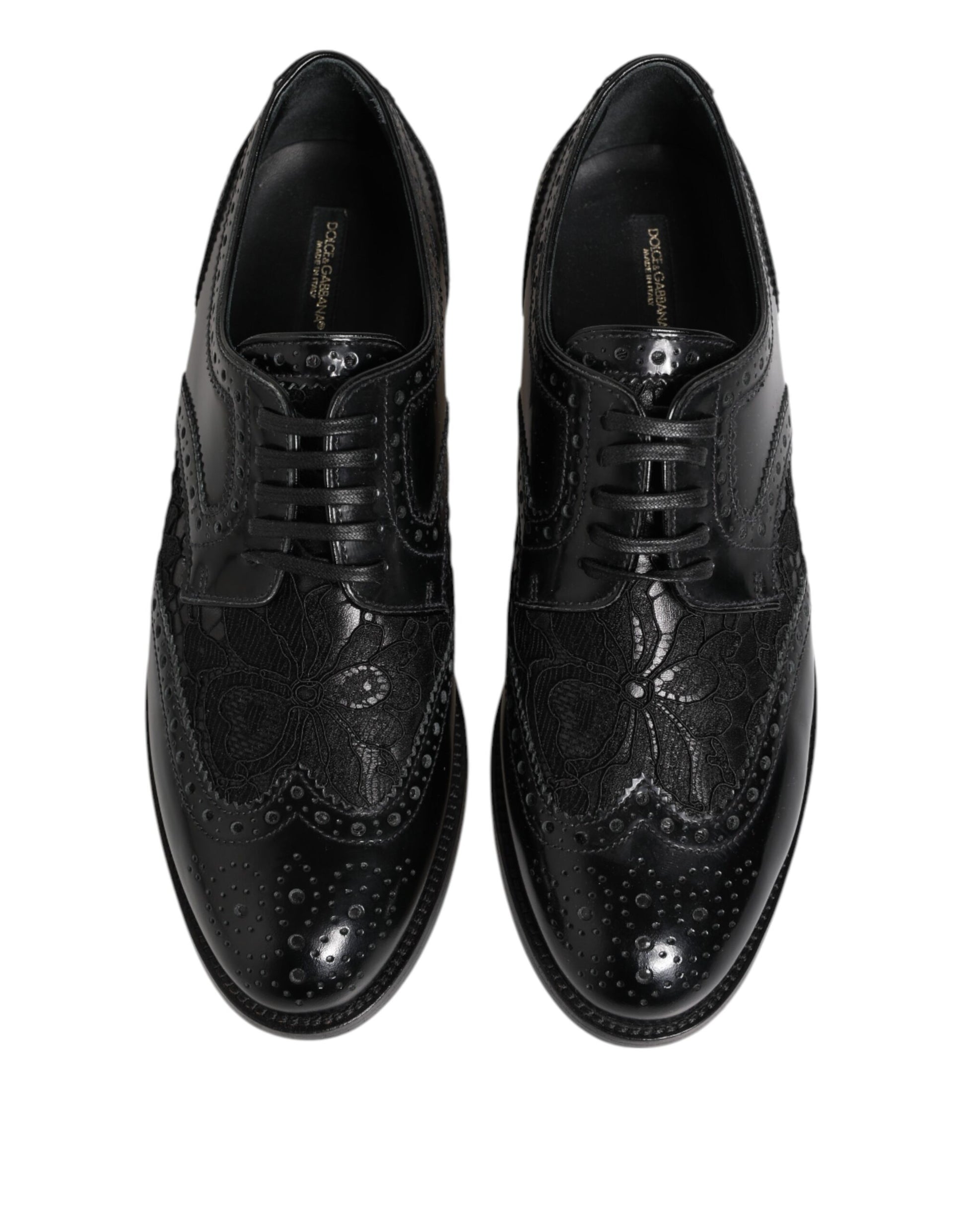 Black Leather Floral Lace Dress Formal  Shoes