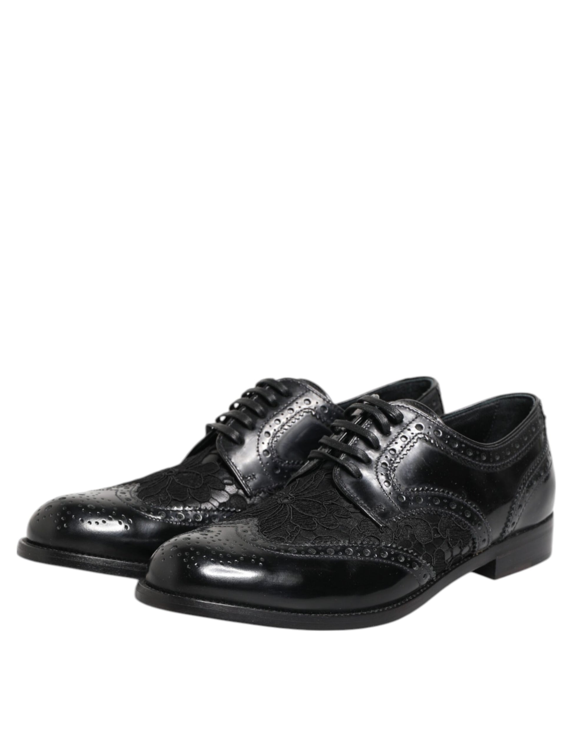 Black Leather Floral Lace Dress Formal  Shoes