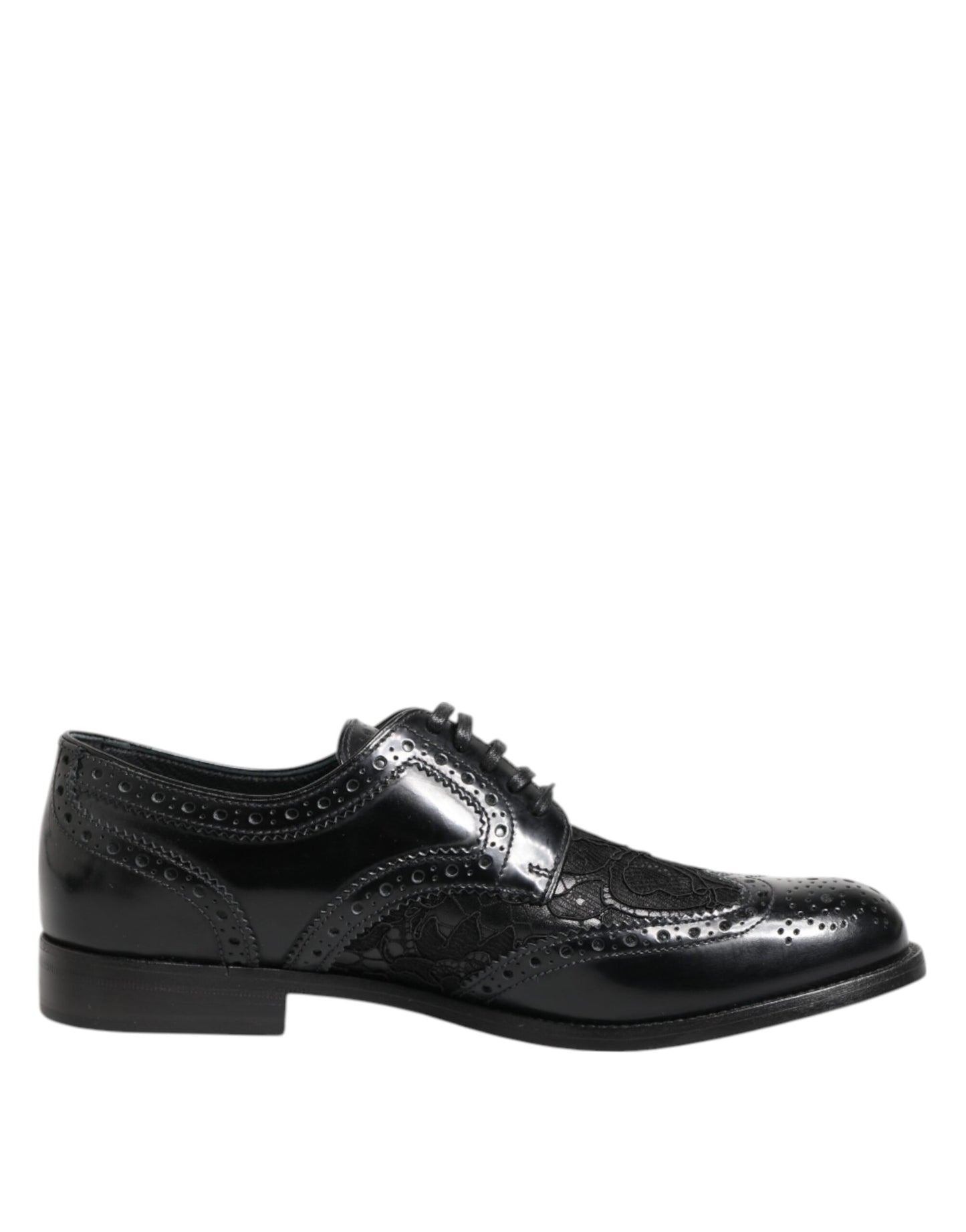 Black Leather Floral Lace Dress Formal  Shoes