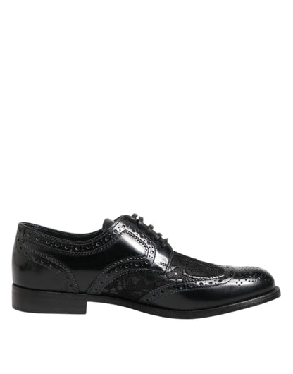 Black Leather Floral Lace Dress Formal  Shoes