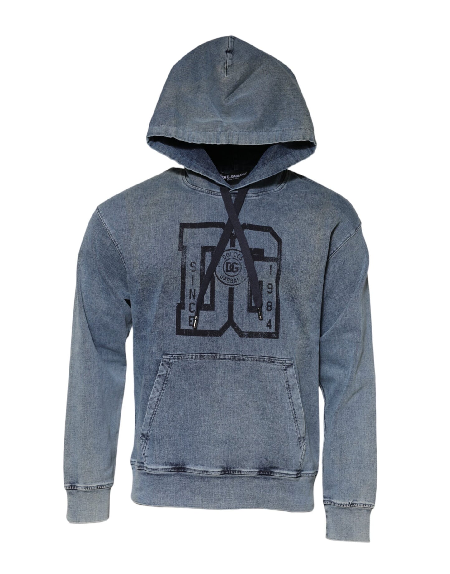 Blue Cotton Blend Hooded Sweatshirt Sweater