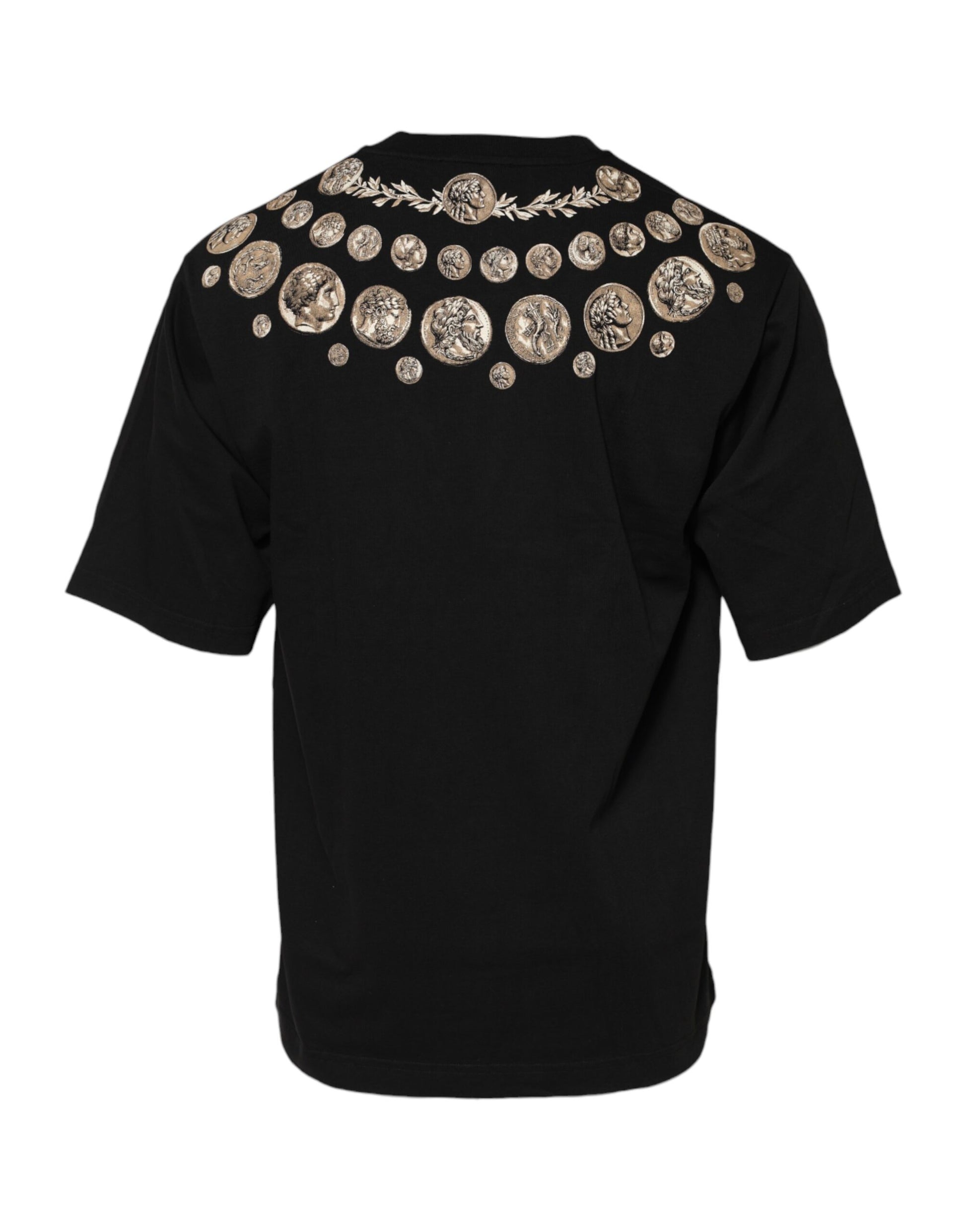 Black Coin Print Cotton Crew Neck T-shirt