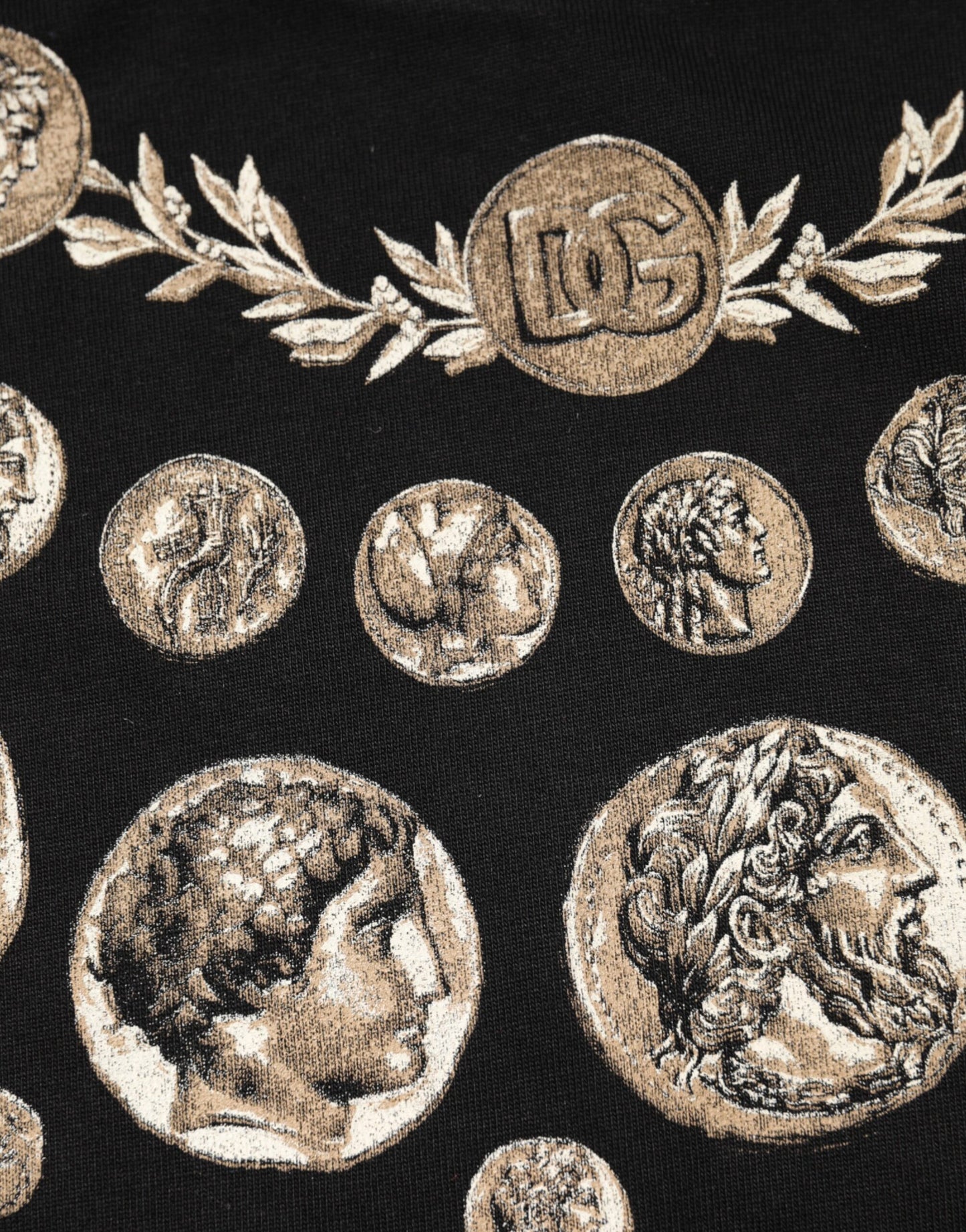 Black Coin Print Cotton Crew Neck T-shirt