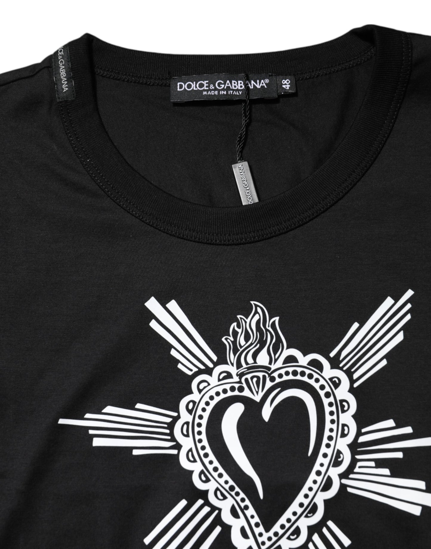 Black Sacred Heart Cotton Crew Neck T-shirt