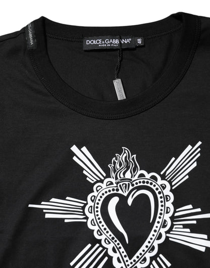 Black Sacred Heart Cotton Crew Neck T-shirt