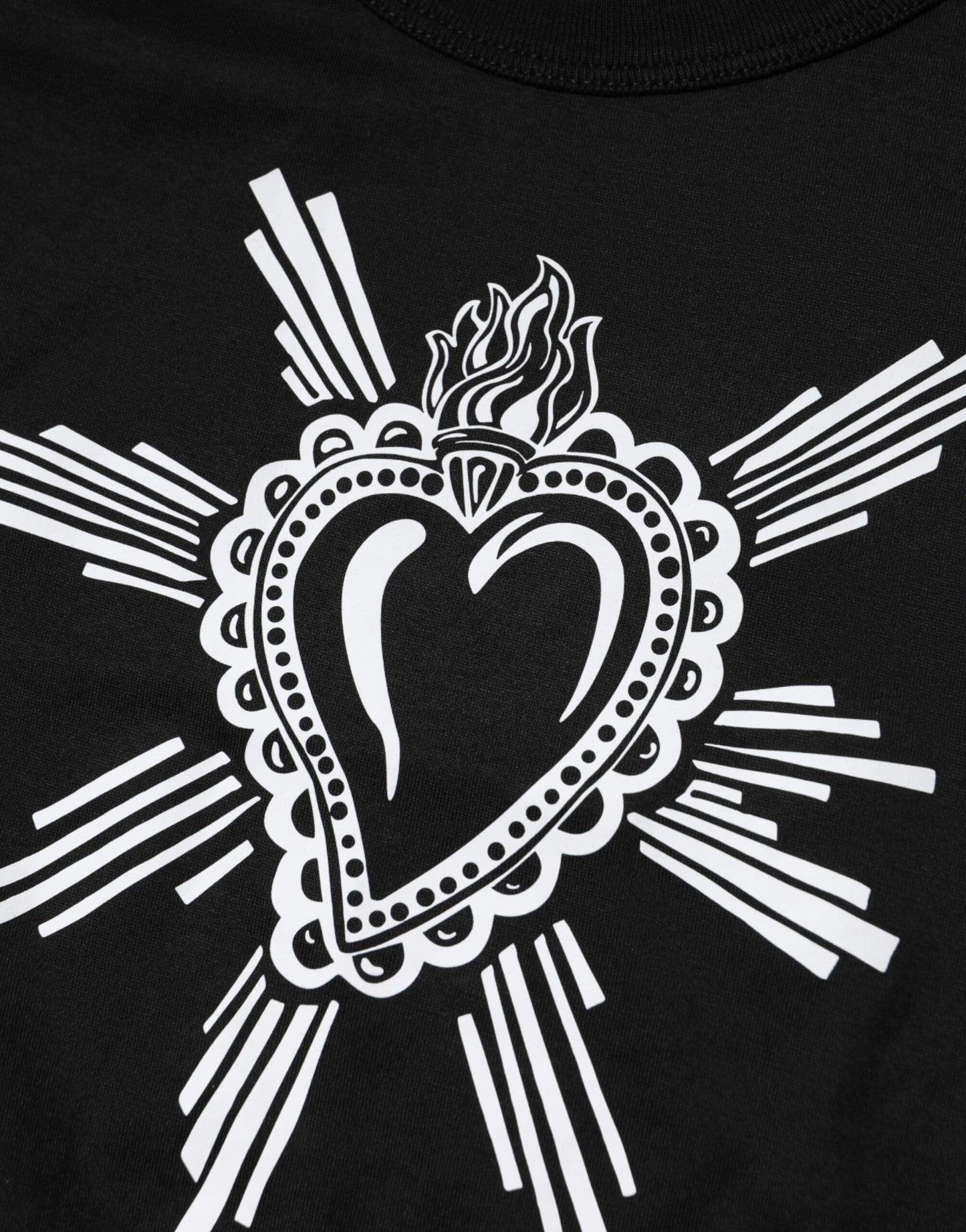 Black Sacred Heart Cotton Crew Neck T-shirt