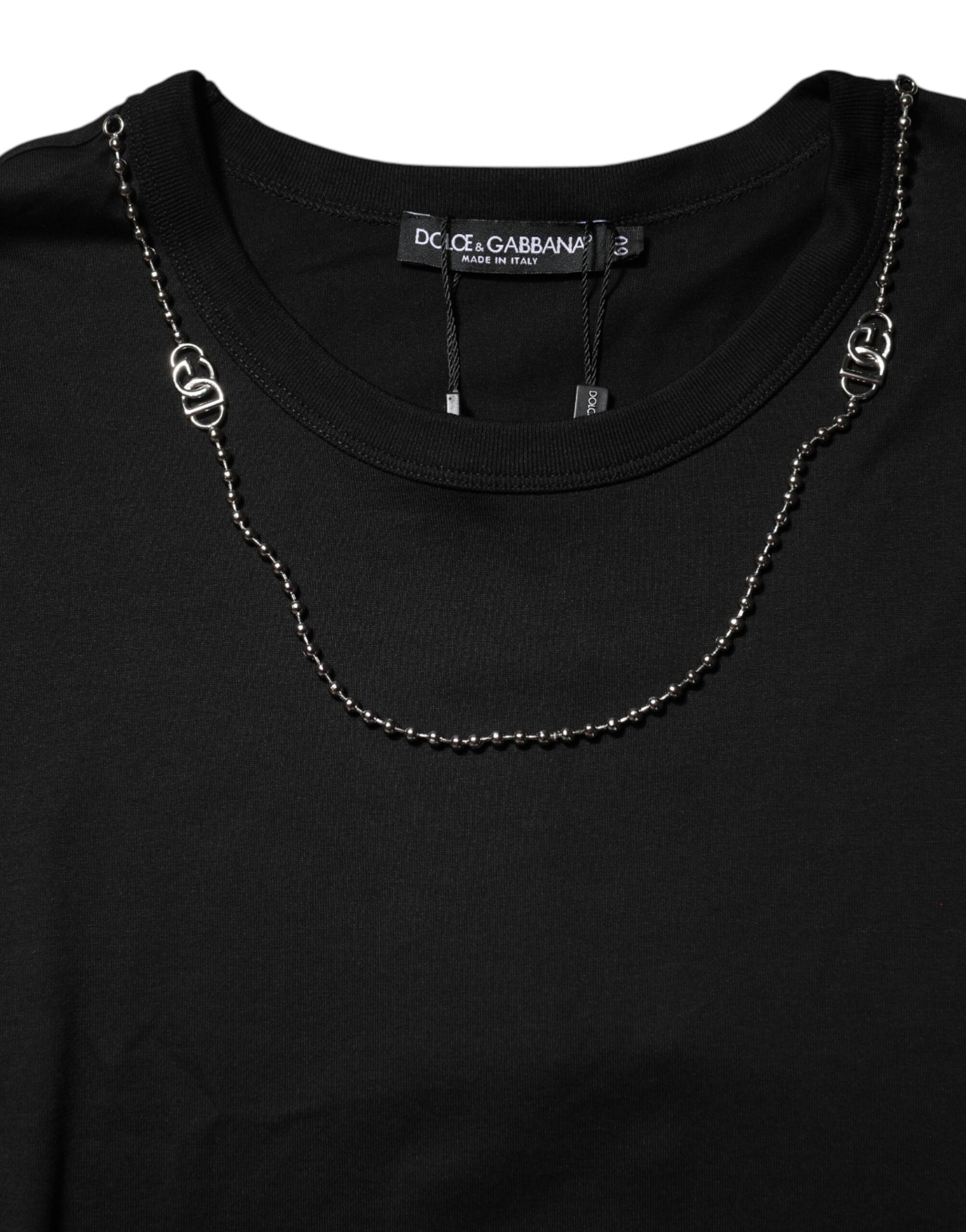 Black Chain Necklace Cotton Crewneck T-shirt