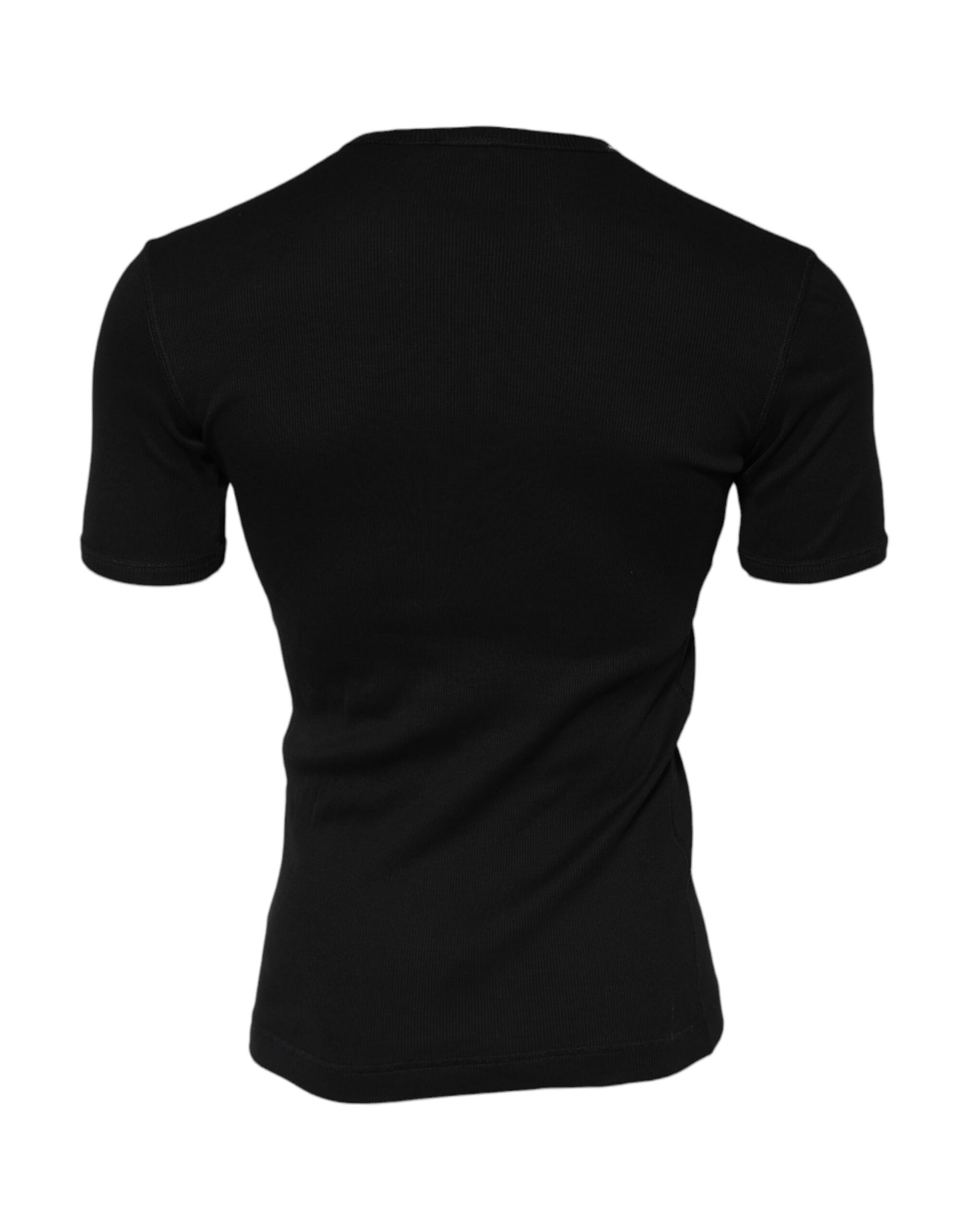 Black Cotton Knit Crew Neck Henley T-shirt