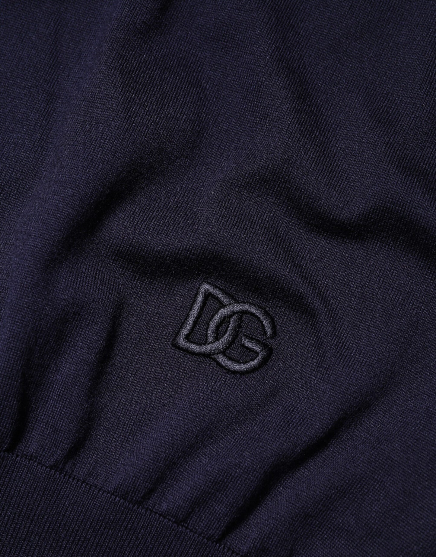 Dark Blue Silk Crew Neck Short Sleeves T-shirt