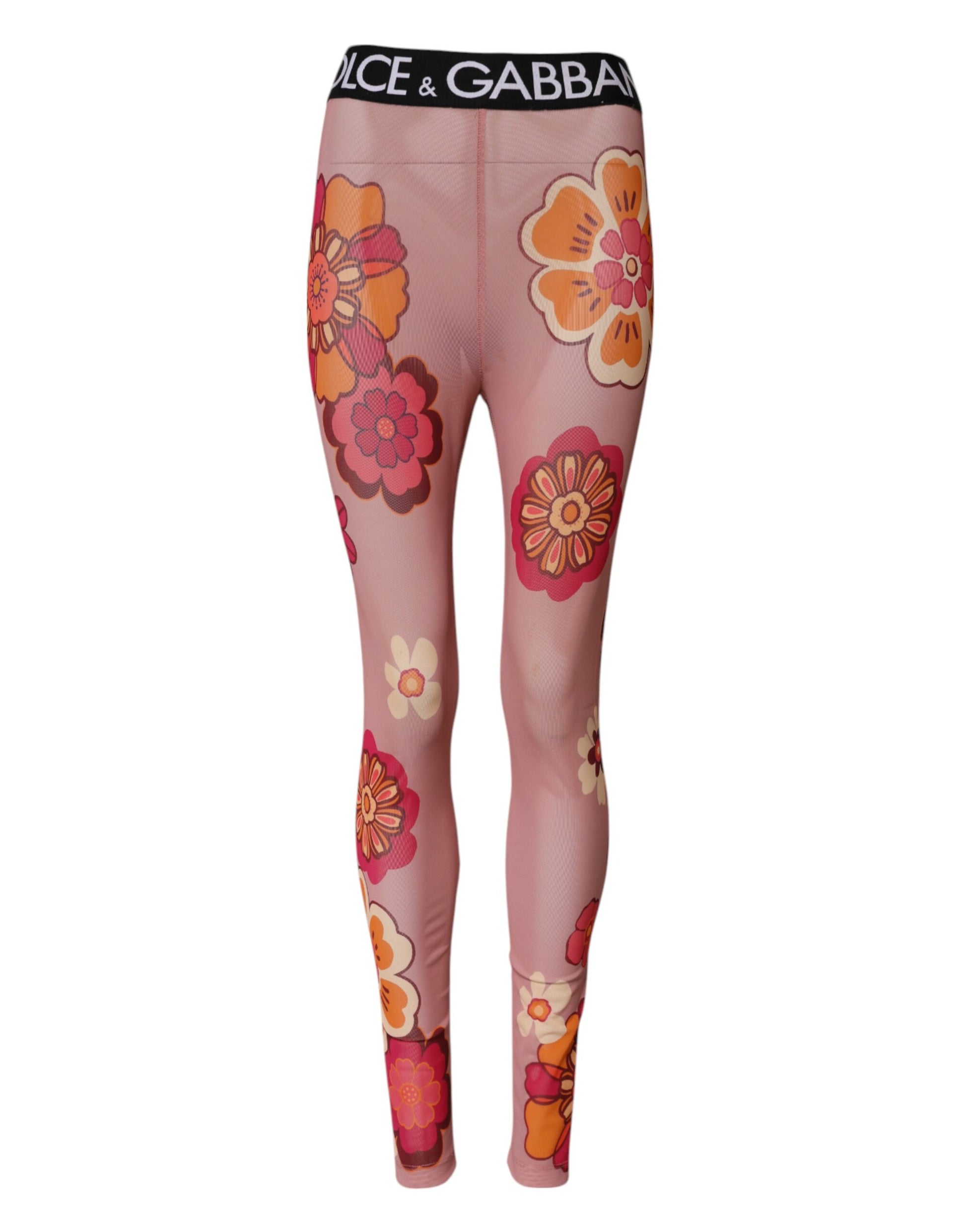 Pink Floral Leggings Stretch Waist Pants